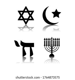 Different symbols of religion. Solid icons.