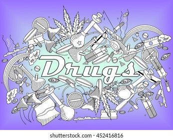 Different tablets pills capsule heap mix therapy drugs doctor flu antibiotic pharmacy vector set. Drugs medicine pills and medical drugs set. Medicine addiction pill drugs prescription. Coloring book