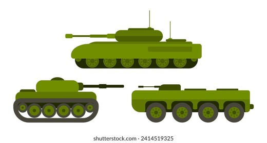 different tanks selection of military vehicles for the army. stock vector image flat style