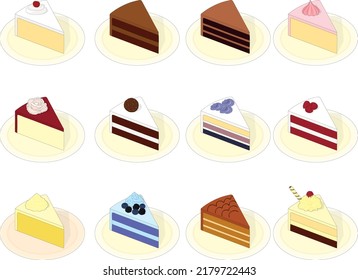 Different tastes piece of cake collection vector illustration