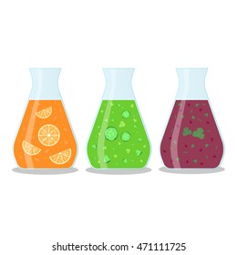 Different tastes smoothie jugs vector illustration. Wellness and healthy lifestyle.