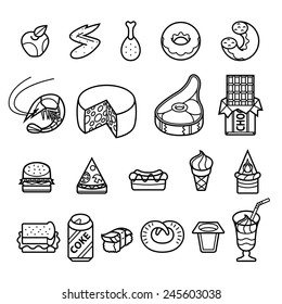 different tasty and healthy food - vector icon set