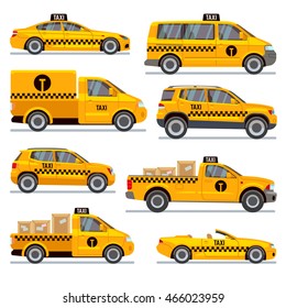 Different taxi types flat vector collection