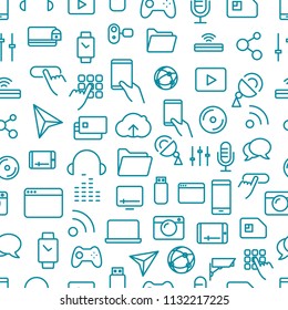 Different Tech Icons Vector Seamless Pattern