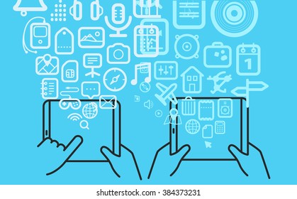 Different techno icons flows into the modern gadgets