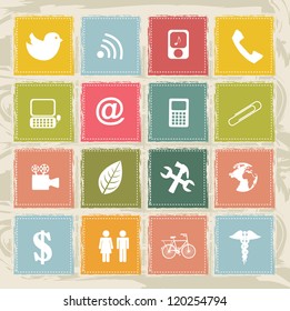 different technology and communication icons over colors background
