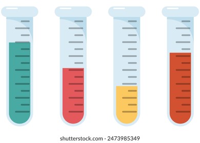 Verschiedene Teströhrchen Experiment Labor flache Illustration isoliert auf weißem Hintergrund.