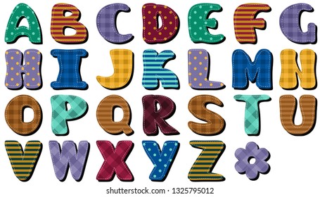 different texture scrapbook alphabet on white background	
