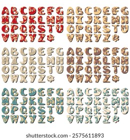 different texture scrapbook alphabet on white background	
