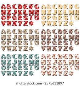 different texture scrapbook alphabet on white background	
