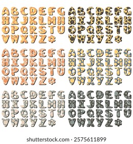 different texture scrapbook alphabet on white background	
