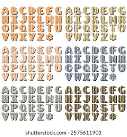 different texture scrapbook alphabet on white background	
