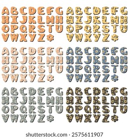 different texture scrapbook alphabet on white background	
