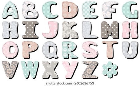 different texture scrapbook alphabet on white background	
