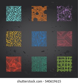 Different Textures Set. Hand-drawn Abstract illustration isolated on Gray Chalkboard