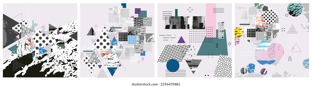 Different textures and shapes artistic vector illustration collage. Colorful abstract design, creative background for banner, brochure, card, invitation, flyer, placard, poster, report artwork	