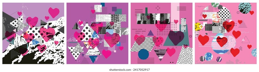 Different textures and shapes artistic vector illustration collage. Colorful abstract design, creative background for banner, brochure, card, invitation, flyer, placard, poster, report artwork	