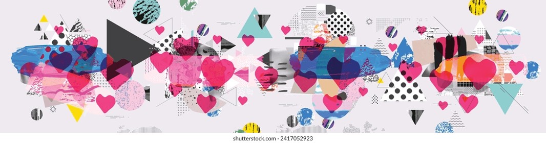 Different textures and shapes artistic vector illustration collage. Colorful abstract design, creative background for banner, brochure, card, invitation, flyer, placard, poster, report artwork	