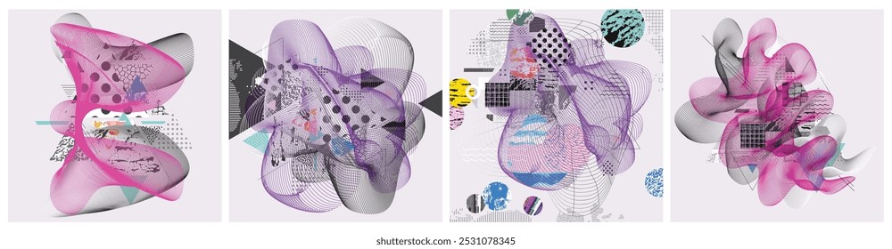 Diferentes texturas e formas de colagem de ilustração de vetor artístico. Design abstrato colorido, fundo criativo para banner, brochura, cartão, convite, folheto, cartaz, cartaz, arte de relatório	