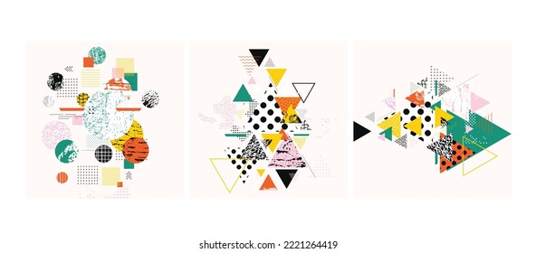Different textures and shapes collage. Vector illustration. Colorful abstract composition. Creative background for banner, brochure, card, invitation, flyer, placard, poster, report in intense colors	