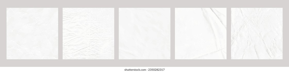 Different textures of white crumpled paper. Set of minimalistic background templates