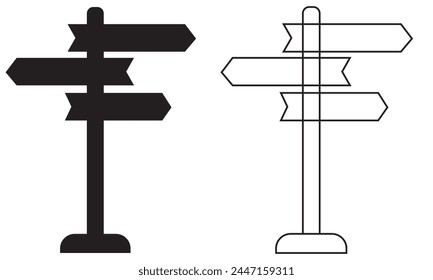 Different thickness signage icon set. Modern road signs silhouettes. Signpost writing, pointer line icon, outline vector sign, isolated linear style pictogram. Symbol, logo. Editable stroke. EPS 10 