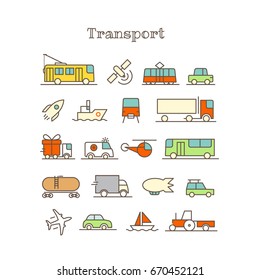 Different thin line color icons vector set. Transport