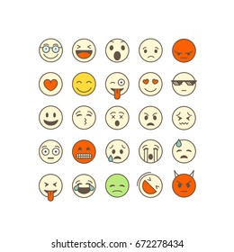 Verschiedene dünne Linien-Symbole Vektorset. Emoji