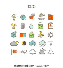 Different thin line color icons vector set. Eco