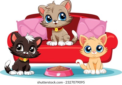 Different Three Cats Cartoon Character illustration