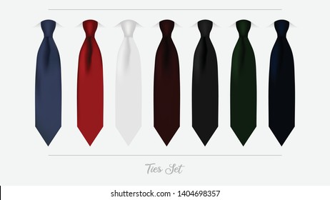 Different Tie Illustration Vector Clipart. Beautiful Set of 7 Classic, Formal, Elegant Silk Neckties for businessman, wedding, birthday or party.  You can use this for posters, backgrounds, icons etc.