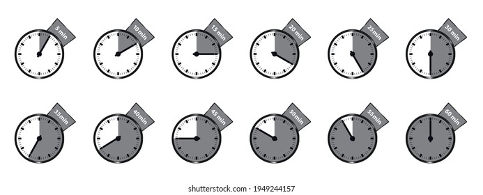 Different Timer Icons - Vector Illustrations Set - Isolated On White Background