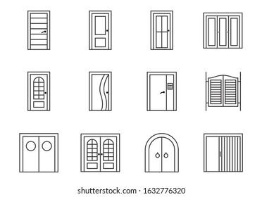 Different tipes of doors line icon set.