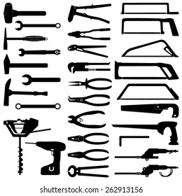 different tools icon set.Saw, hammer,key,pliers.