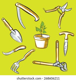 Different tools for working in the garden.