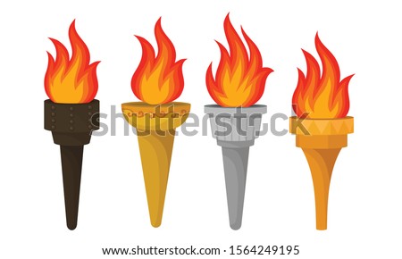 Different Torches With Brightly Burning Fire Vector Set