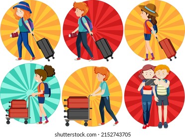 Different tourist simple characters set illustration