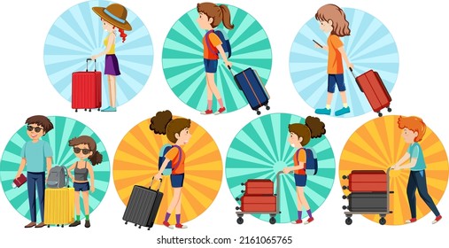 Different tourist simple characters set illustration