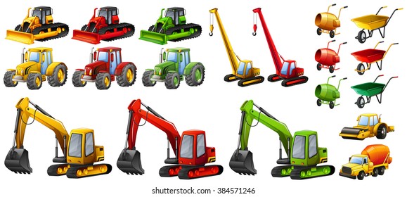 Distintos tractores y equipos de construcción