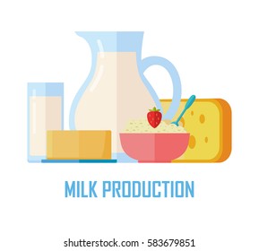 Different traditional dairy products from milk on white background. Curd, cheese and yogurt. Assortment of dairy products. Farm food. Dairy website template.