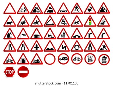 Different traffic signs isolated over white background