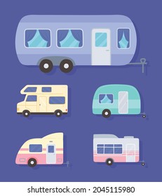 different trailer camping icon set