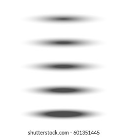 Different transparent black oval shadow set with soft edge isolated on white background. Vector divider element
