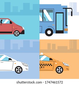 different transportation vehicles, urban transport vector illustration design