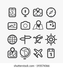 Different travel icons set with rounded corners. Design elements