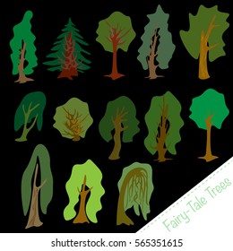 Different tree set, vector illustration. Can be used for greeting card, invitation, banner, web design.