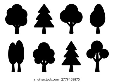Different tree silhouette icons set simple design