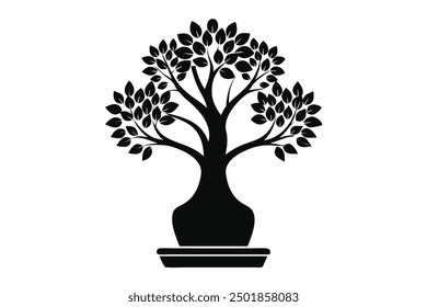 Different tree in vase silhouette vector