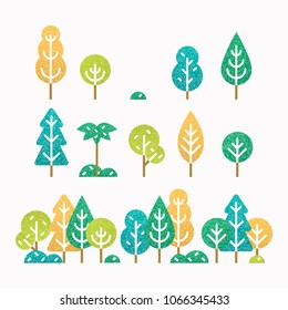 Different trees and bushes set. Vector illustration in flat style