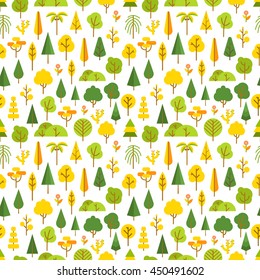 Different trees collection. Lineart design seamless pattern